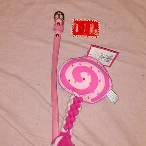 New pink 17" collar dog and new dog toy